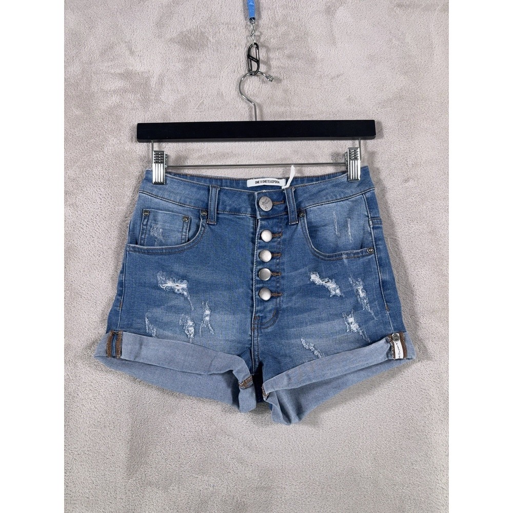 One Teaspoon Harlets Denim Shorts Womens 26 Blue High Rise Distressed Cuffed
